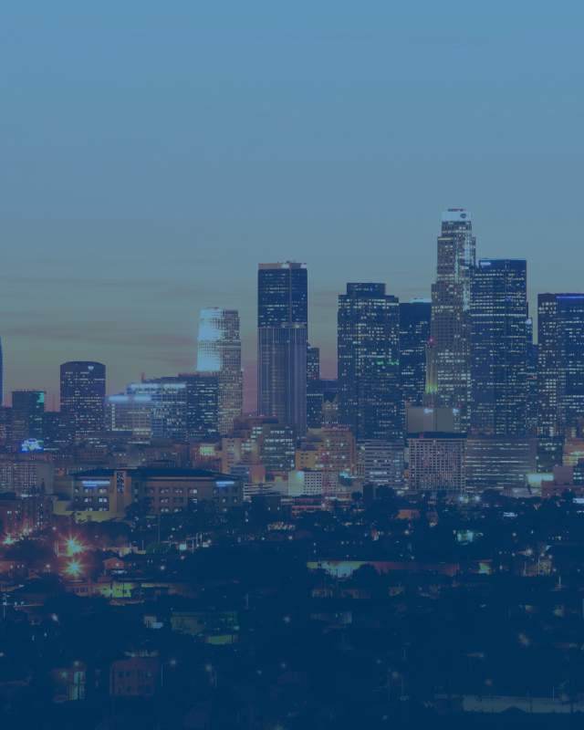 Buildings in Los Angeles, California at dusk.