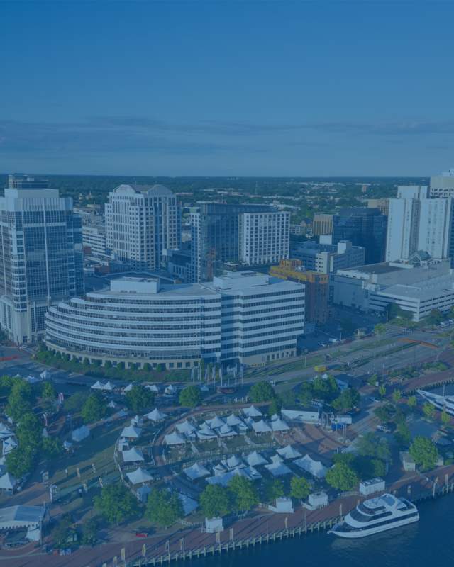 Downtown buildings in Norfolk, Virginia.