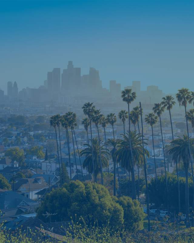 Los Angeles, California skyline with city buildings.