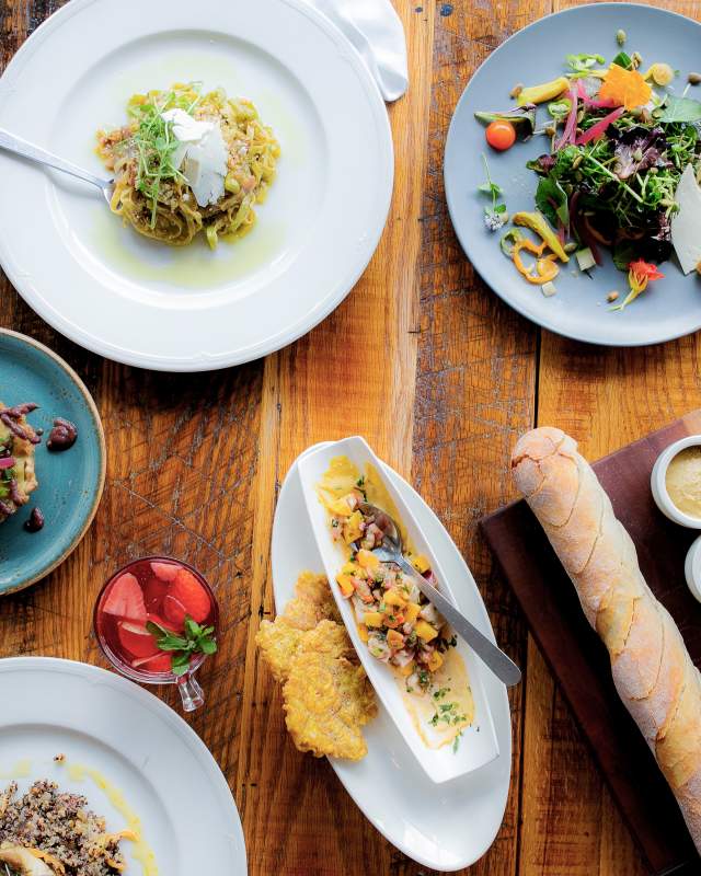 Table of food at restaurant