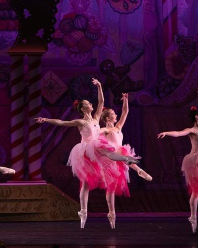 Ballet Dancers in Pink tutus piorette on the dance floor