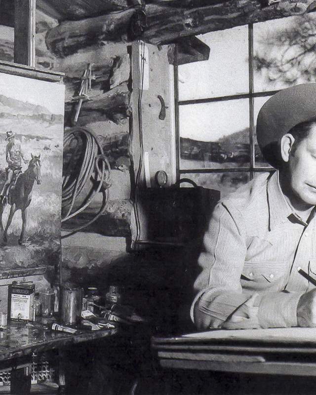 George Phippen in his cabin studio