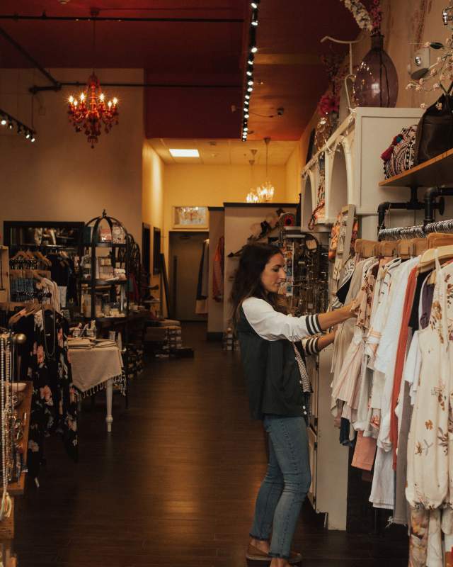 Woman shopping in local boutique in Downtown Rapid City, SD