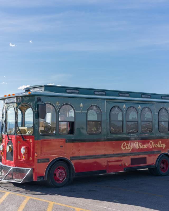 City view trolley at the scenic overlook on skyline drive in rapid city, sd