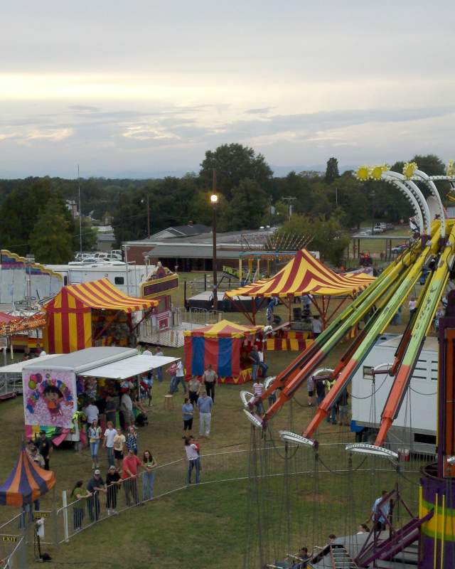 Aerial view of the rides at the annual Colfax Free Fair-Ellenboro School Carnival.