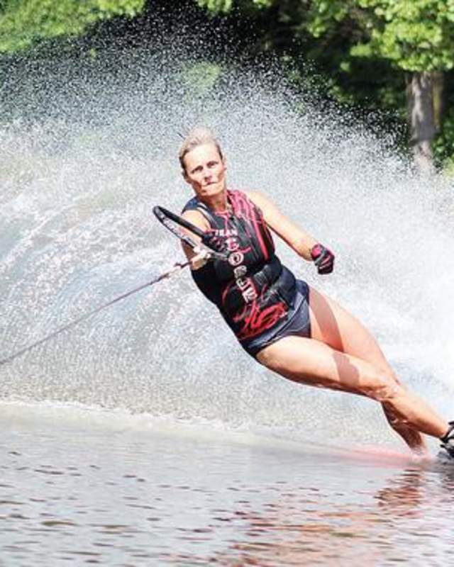 A wakeboarder enjoys the cool water of Lake Lure in Rutherford County.