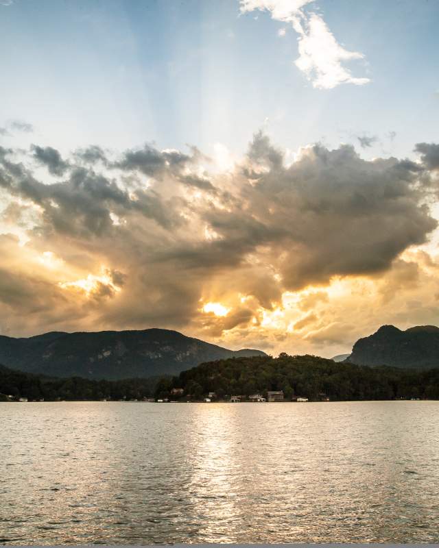 Glorious sunset over the mountains in Lake Lure
