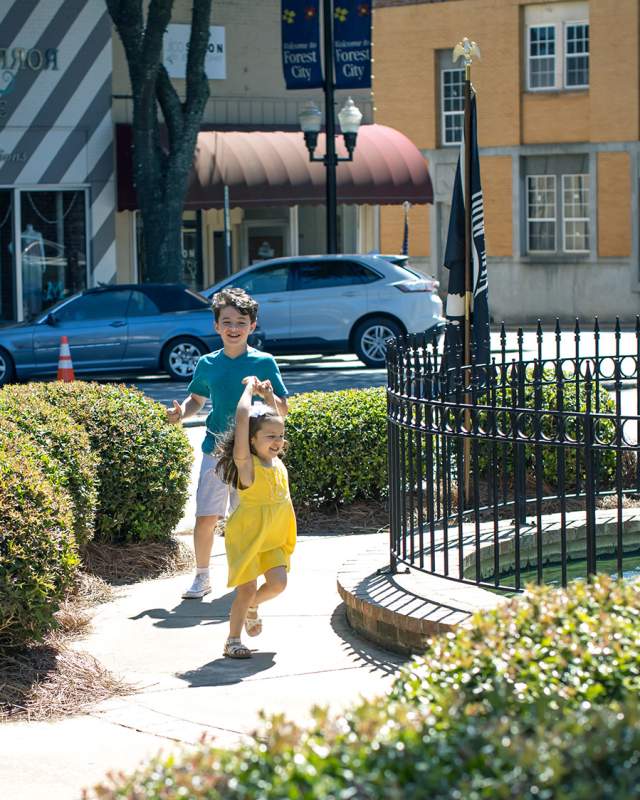 Children running in Small Carolina Town