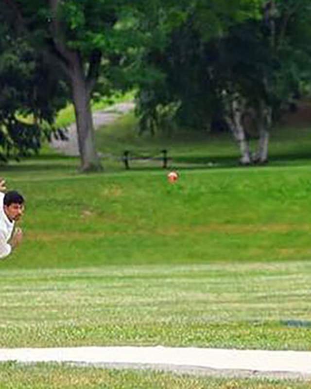 Men playing Cricket