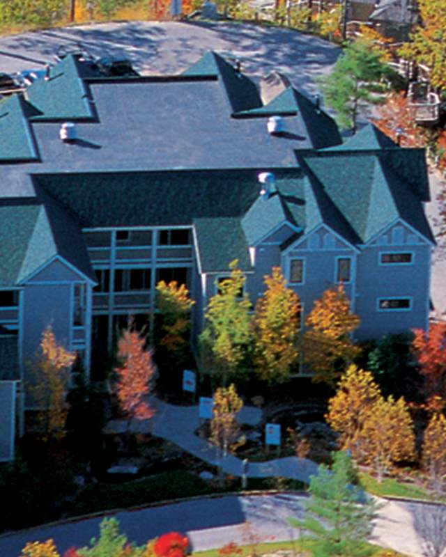 An aerial shot of Stony Brook Lodge