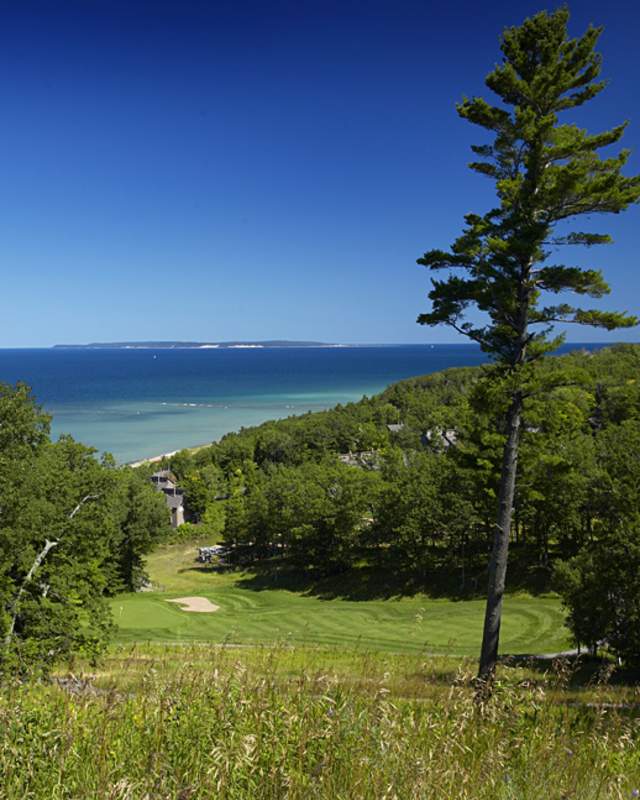 A golf hole overlooking Lake Michigan