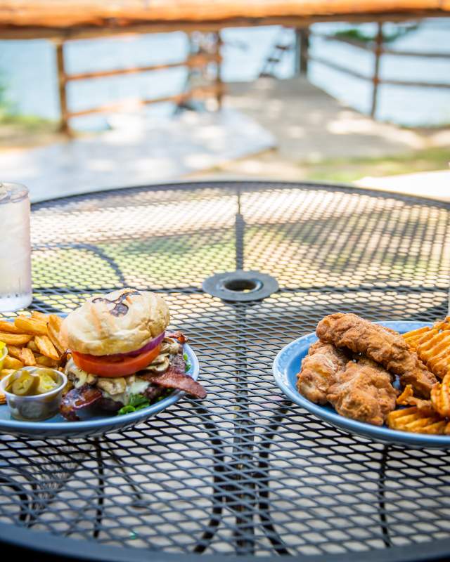 Outdoor dining overlooking Long Lake