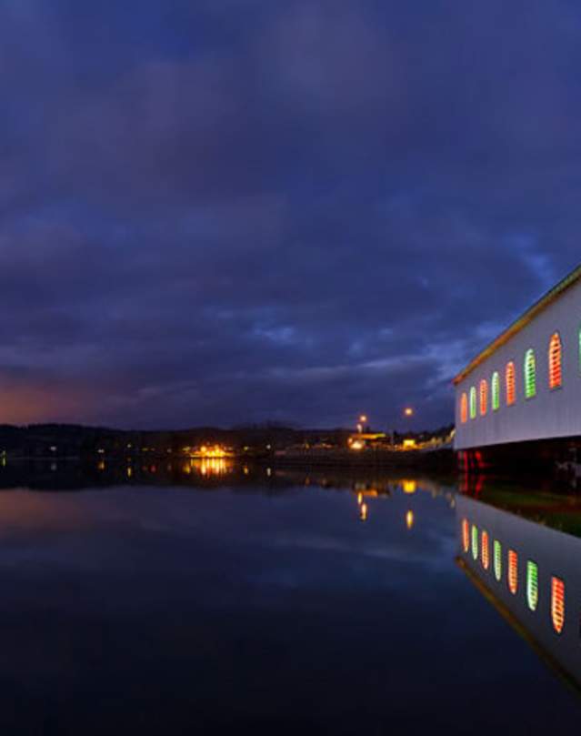 Holiday Lights on the Lowell Covered Bridge by David Putizer