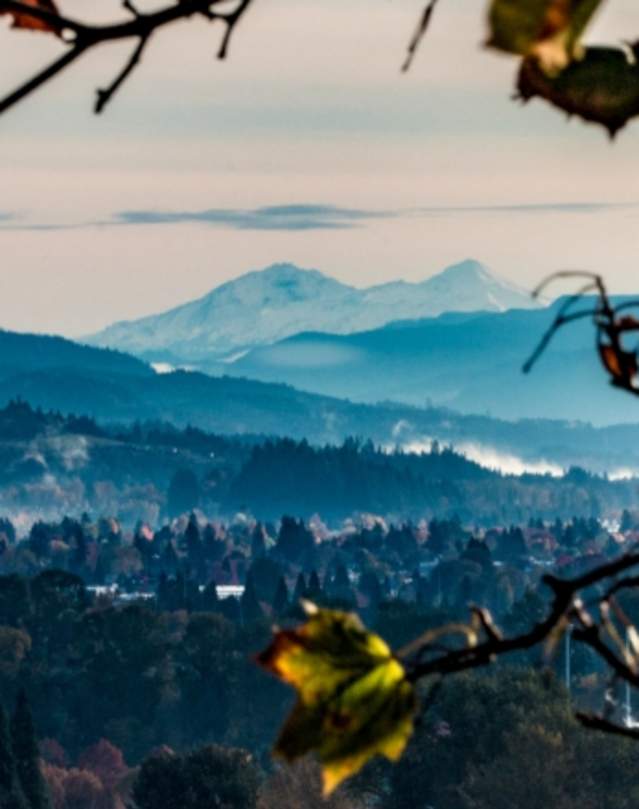 Downtown Eugene Mountains in Fall