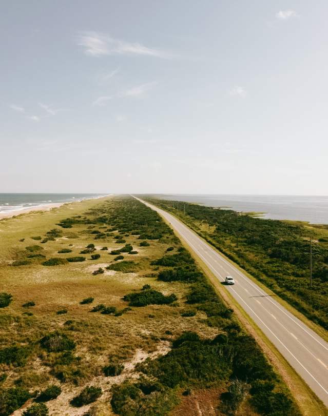 Aerial View Highway 12 With Beaches On Both Sides
