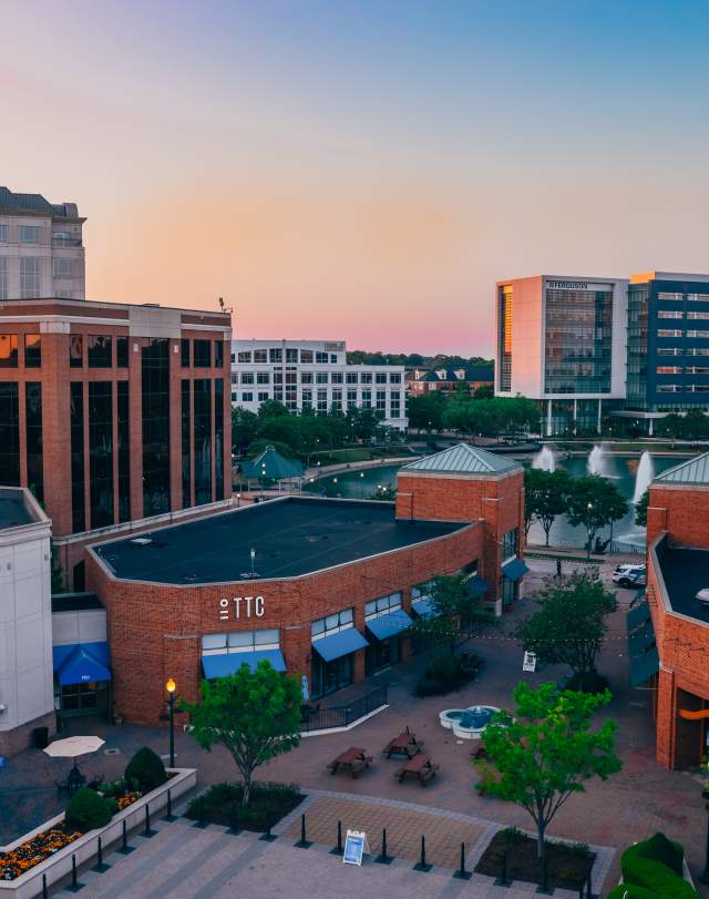 City Center skyline with sunset