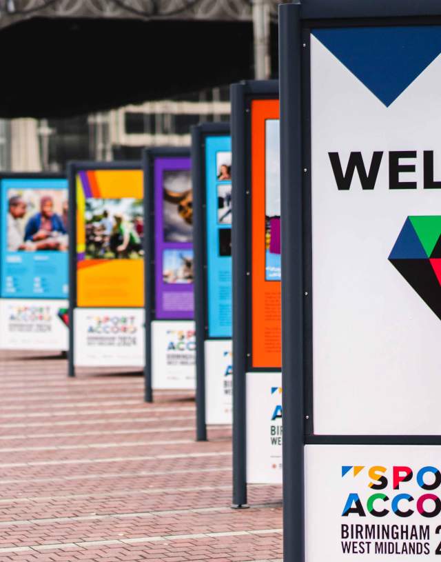 Panels with SportAccord artwork in Centenary Square