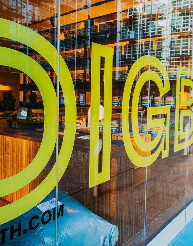 A shop window with Digbeth written on it at the Custard Factory