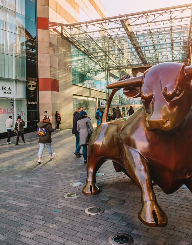 Birmingham Bull statue in front of the Bullring shopping centre
