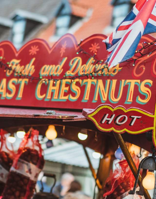Roast chestnut stall at Beverley Festival of Christmas
