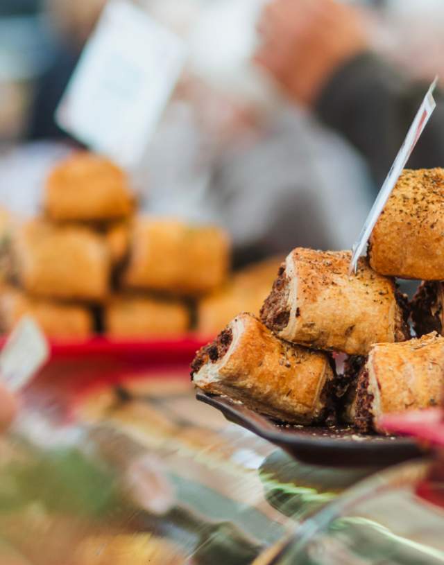 A stall selling sausage rolls at the Beverley Festival of Christmas