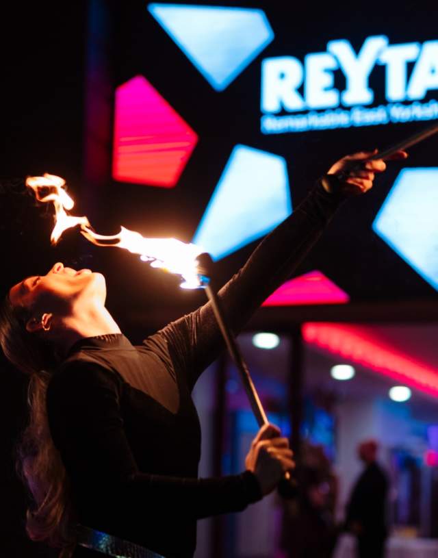 A firebreather performing outside Bridlington Spa at the REYTA awards
