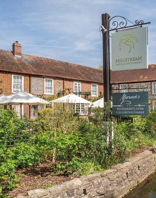 an exterior view of The Millstream hotel in Bosham, West Sussex
