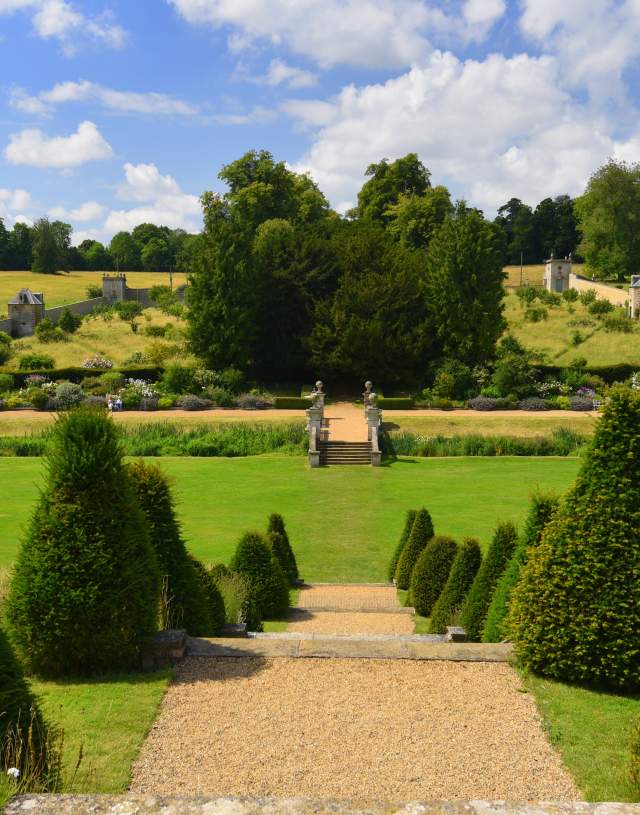An aerial view across an English country garden
