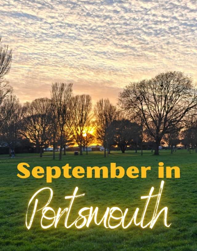 Banner showing Southsea Common at dusk and words overlaid: September in Portsmouth