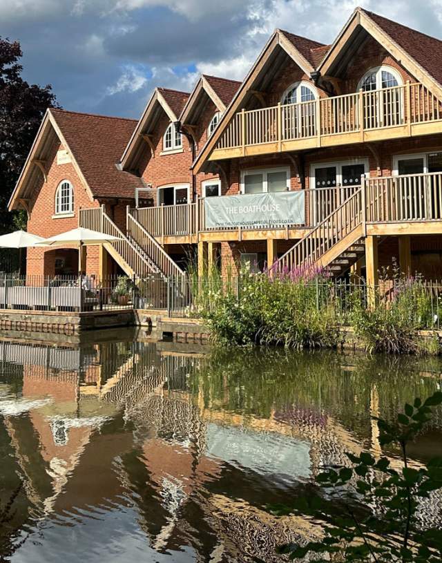 The exterior of Boathouse Cafe Guildford on the River Wey