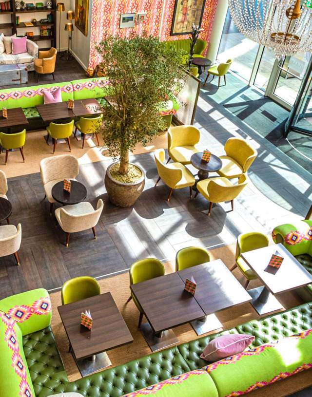 View of tables and chairs at the Guildford Harbour Hotel