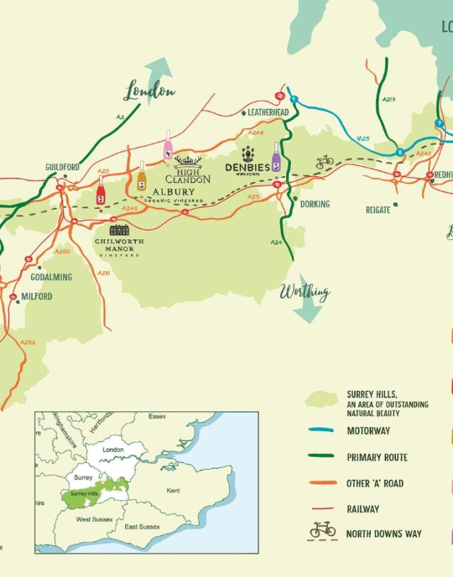 Map of the Vineyards of the Surrey Hills