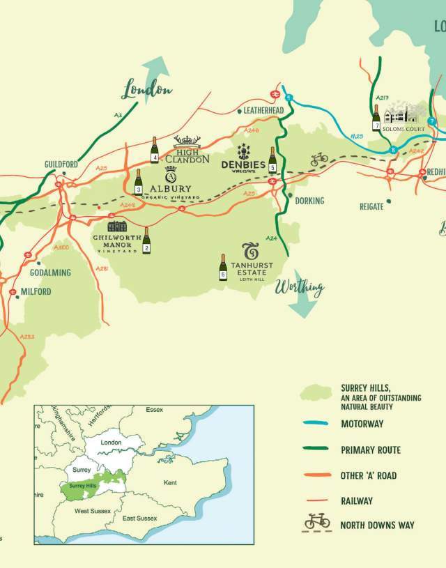 Map of the Vineyards of the Surrey Hills