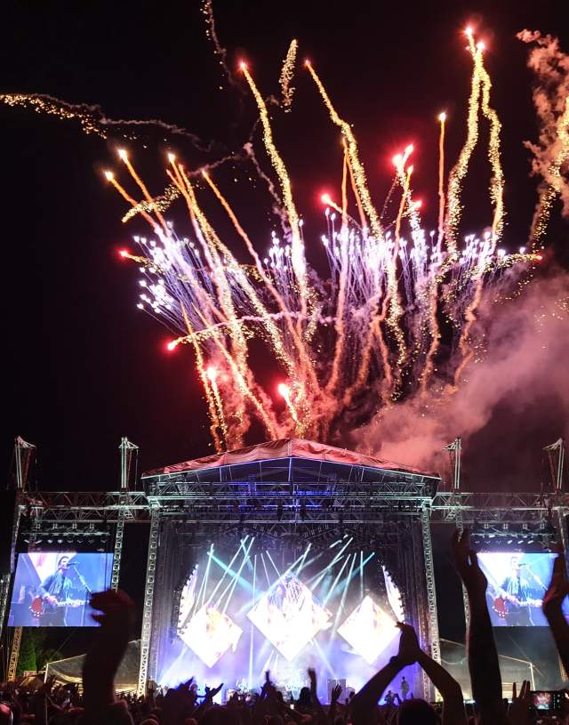 Stereophonics on stage at Singleton Park with fireworks