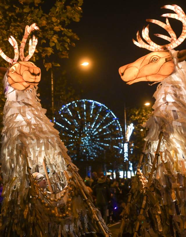 Light up reindeer floats in the swansea christmas parade
