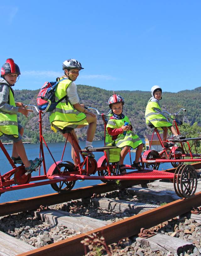 Railbike family adventure at Flekkefjordbanen in Flekkefjord, Norway