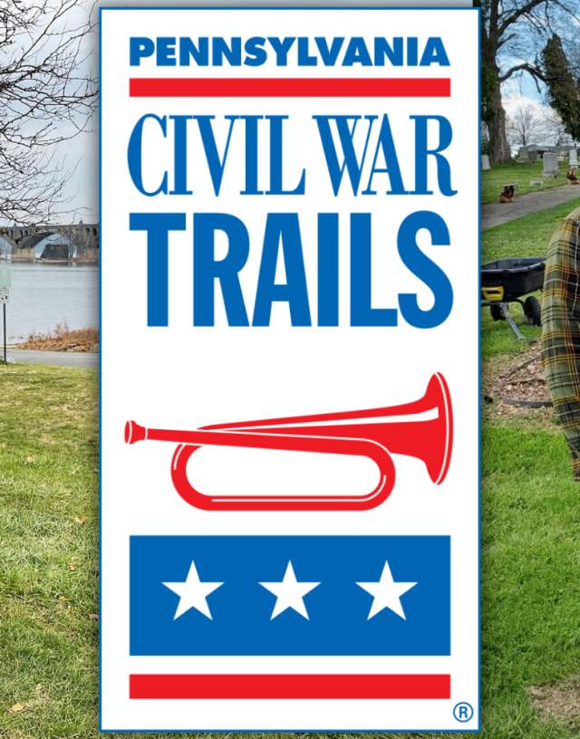 Two Civil War Trails locations with the Civil War Trails logo in the middle