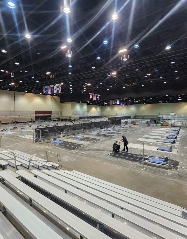 Interior of the Lansing Center set up for the world horseshoe pitching tournament.