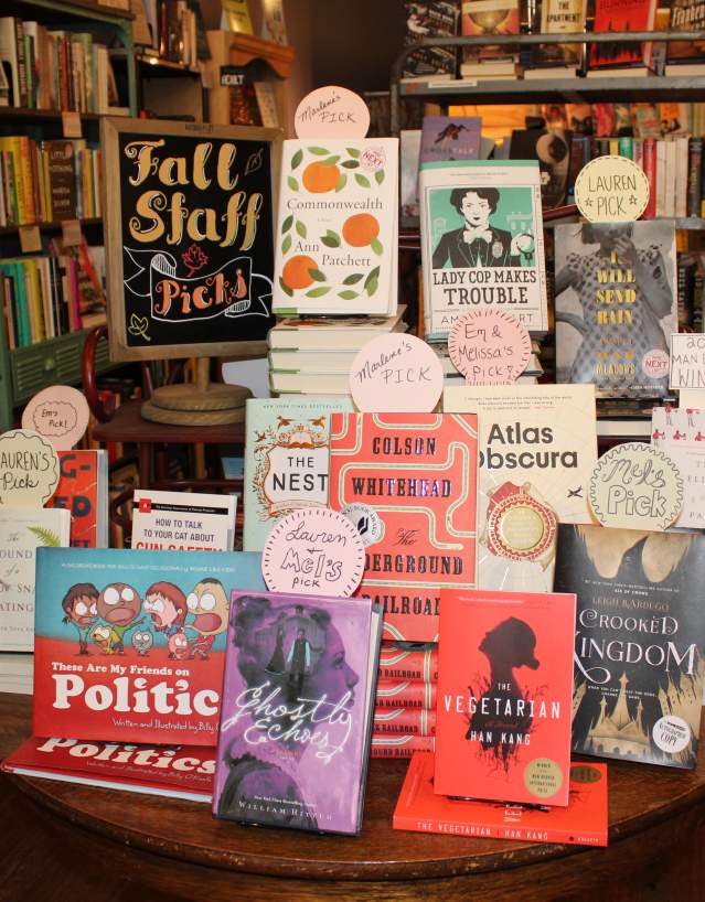 Staff Picks books table at the Curious Iguana Downtown Frederick