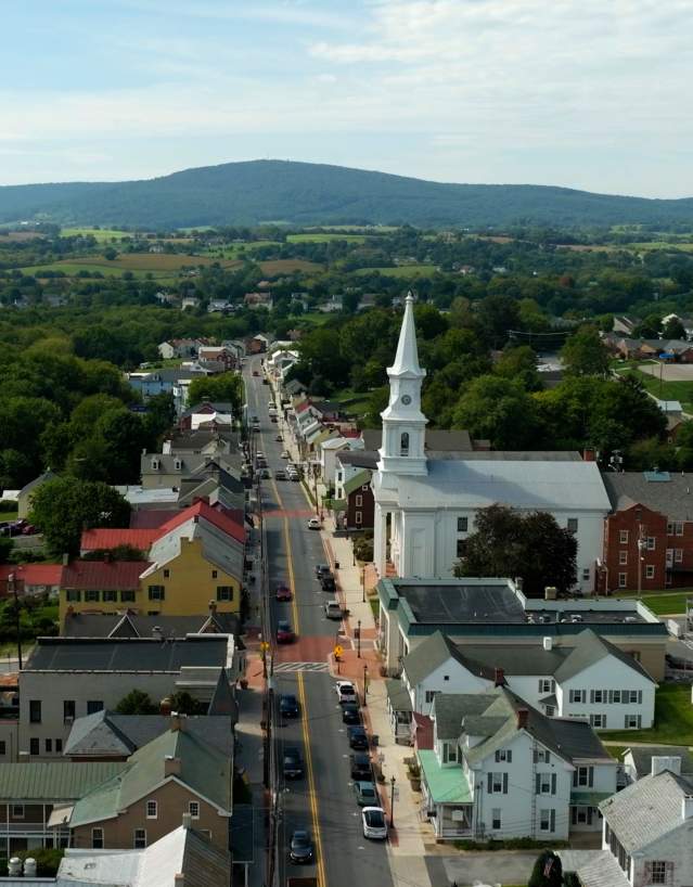 An aerial view of Main Street Middletown