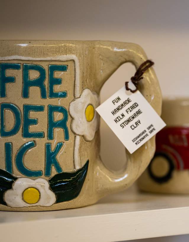 A Frederick mug for sale at the Potter's Guild