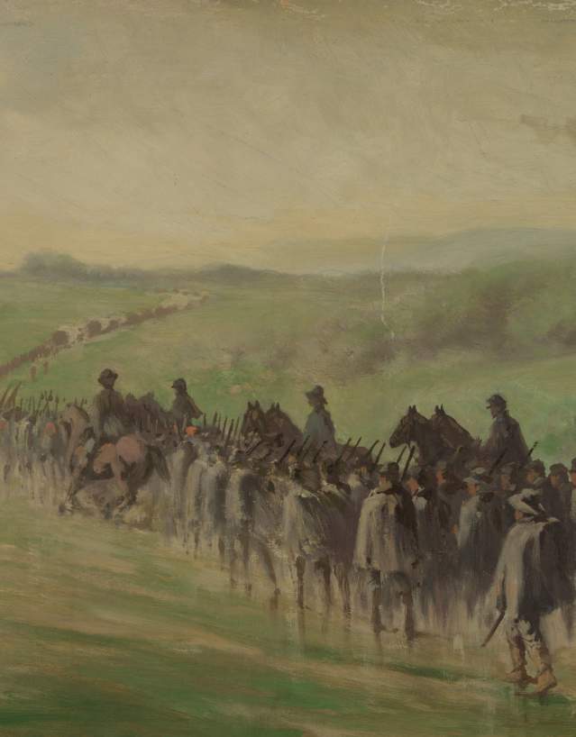 Union soldiers marching through Emmitsburg after the Battle of Gettysburg