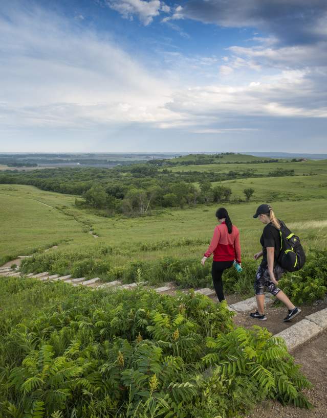 two girls hiking the Konza Trail