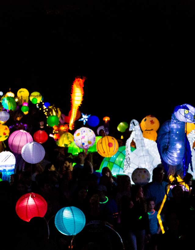 A colorful parade of illuminated lanterns at the Sandy Springs Lantern Parade