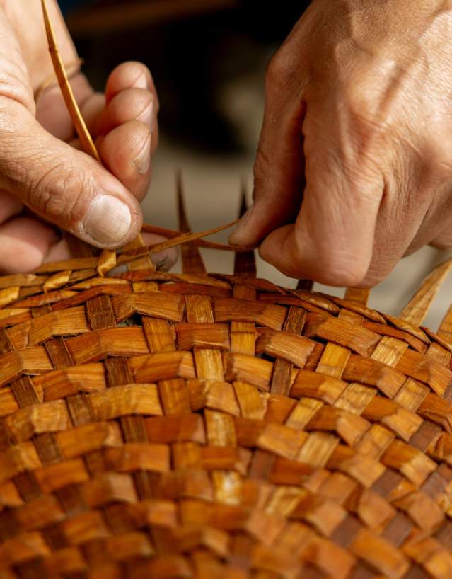 Cedar weaving demonstration at Klahoose Wilderness Resort