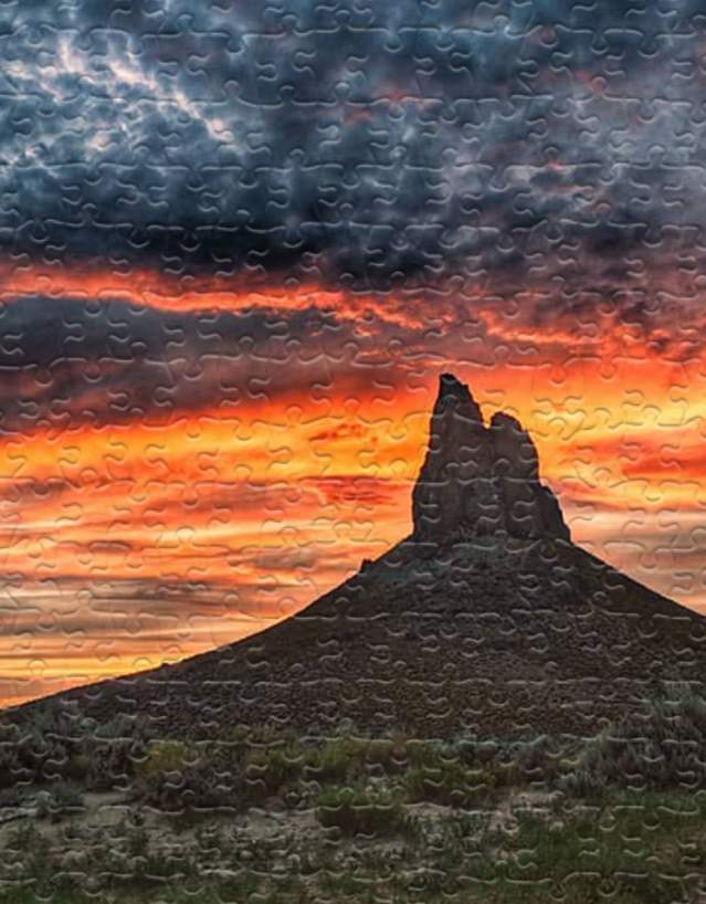 Rock formation during sunset turned into the image of a puzzle.
