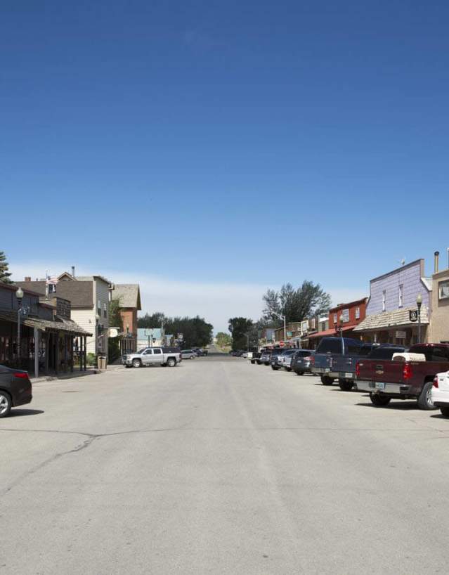 Charming downtown Saratoga with historic storefronts and a rustic small-town vibe in Carbon County, Wyoming.