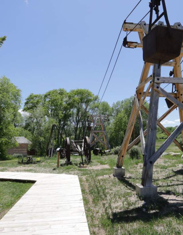 Historic wooden buildings at the Grand Encampment Museum in Carbon County, Wyoming.