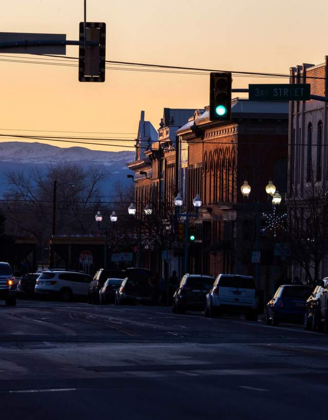 Downtown Laramie at sunset in Albany County, Wyoming