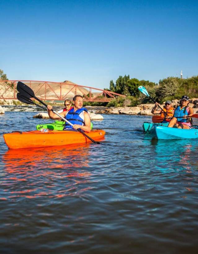 Kayakers on the Green River, in Sweetwater county, Southwest Wyoming.